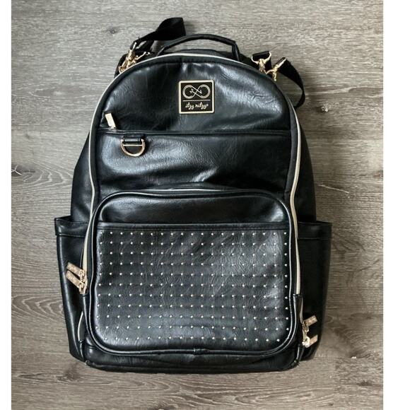Itzy Ritzy Chelsea + Cole Diaper Backpack 19 Pocket Black Faux Leather - Picture 1 of 16